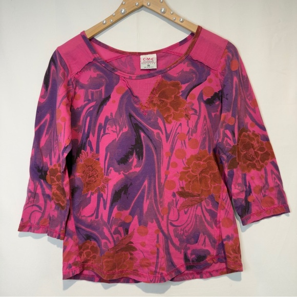 Color Me Cotton Tops - C.M.C. by Color Me Cotton Abstract Floral Cotton Top XS USA Made, Boho Artsy Y2K